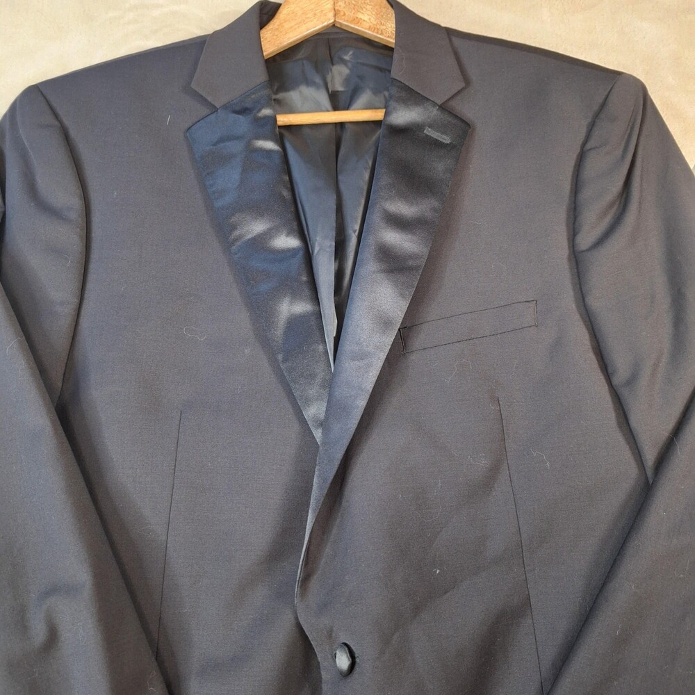 Calvin Klein Suit Jacket Mens 48 Long Black Wool Ventless 2 Button Tuxedo Forma